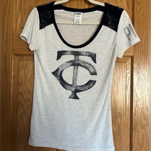 PINK  baseball T- shirt . Size small .